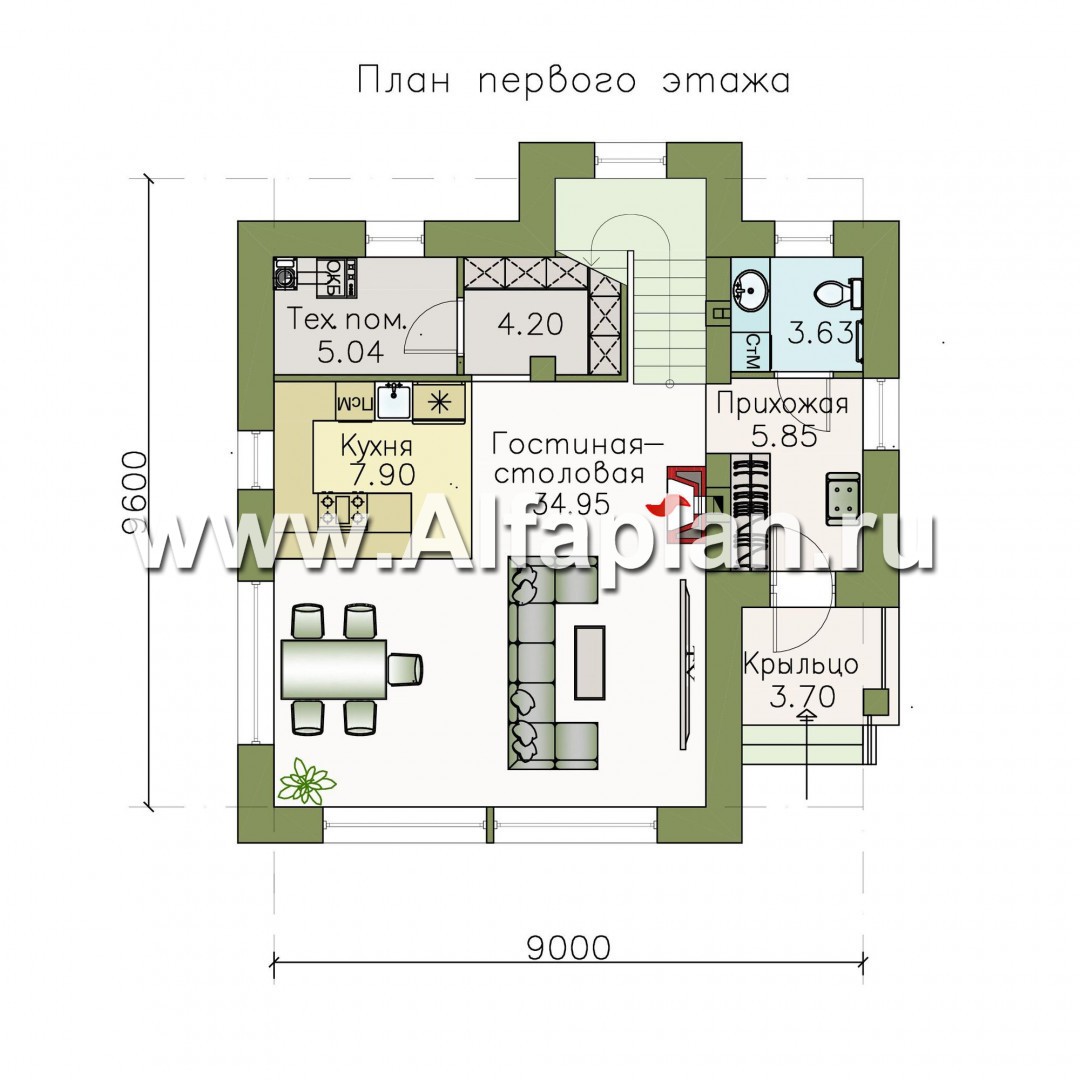 Проекты домов Альфаплан - «Сапфир» - недорогой компактный дом для маленького участка - план проекта №1