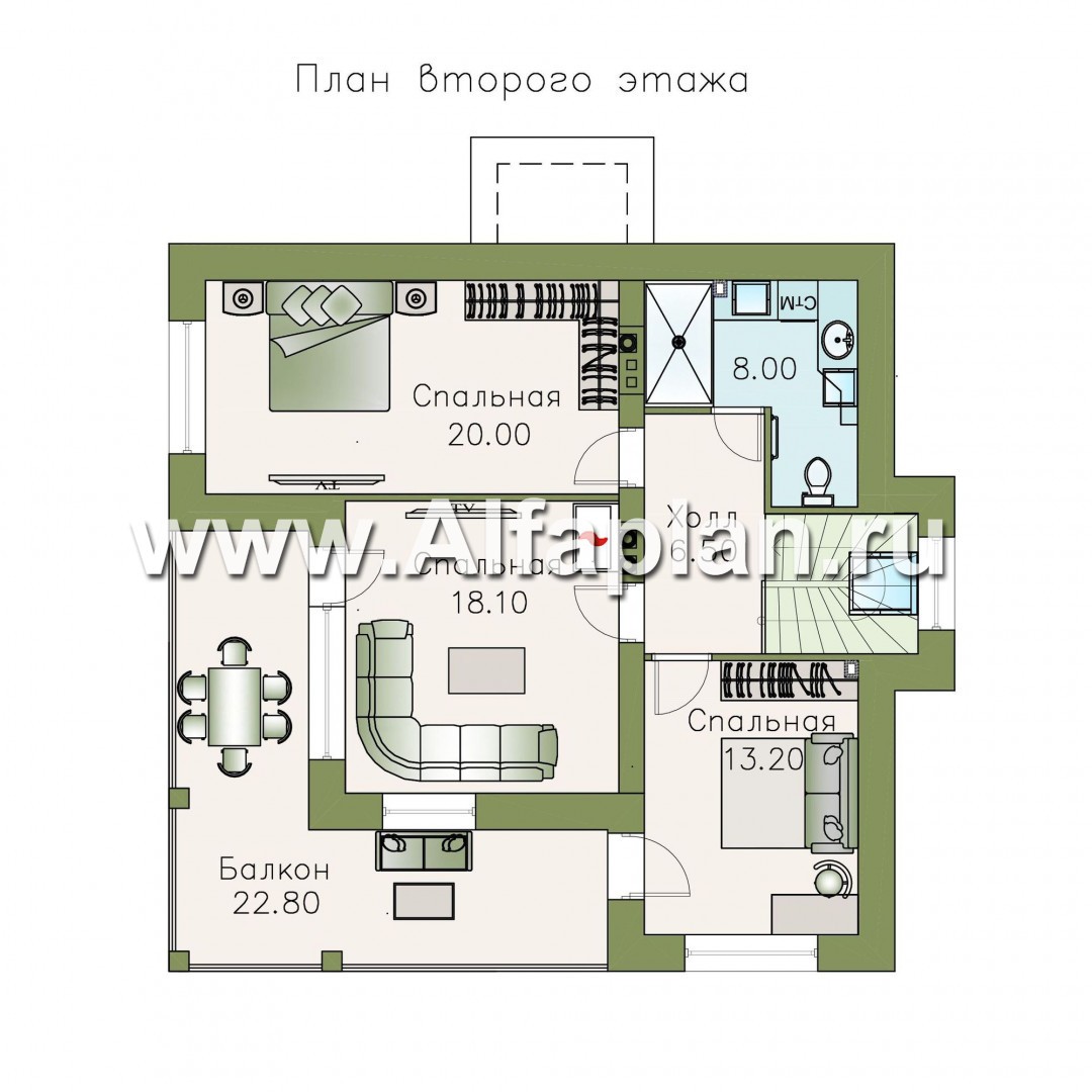 Проекты домов Альфаплан - Мансардный дом с угловым планом - план проекта №2