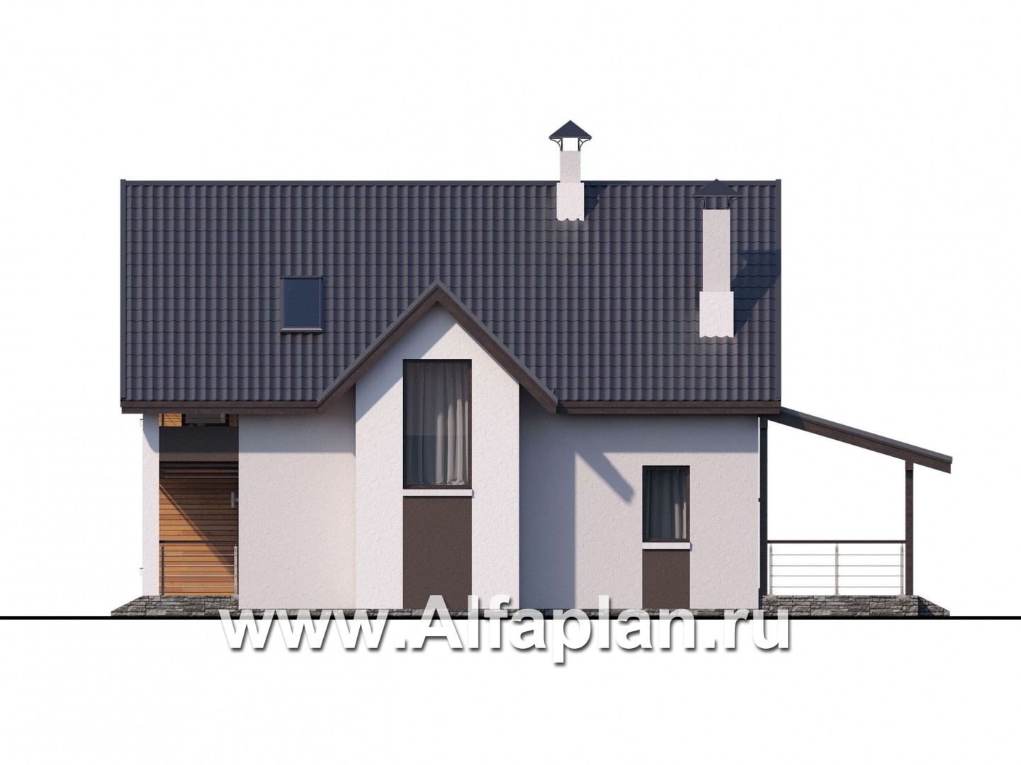 Проекты домов Альфаплан - «Арс» - небольшой мансардный дом для узкого участка - изображение фасада №2