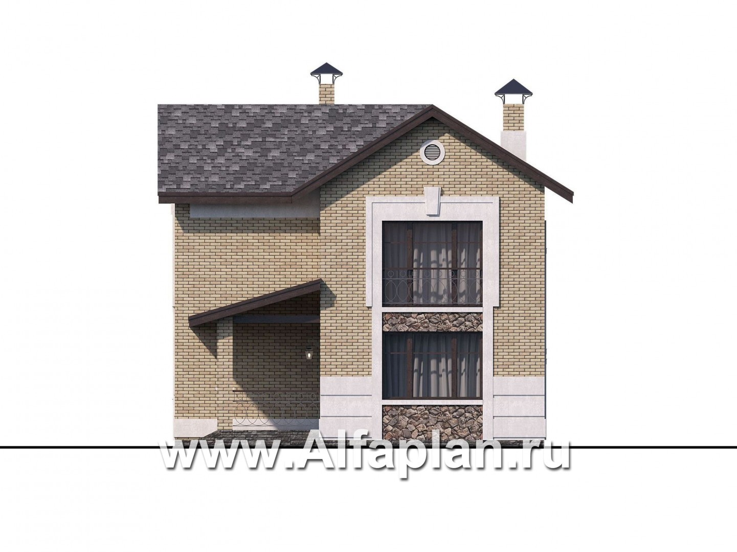 Проекты домов Альфаплан - «Каменка» - компактный экономичный дом в ретро-стиле - изображение фасада №2