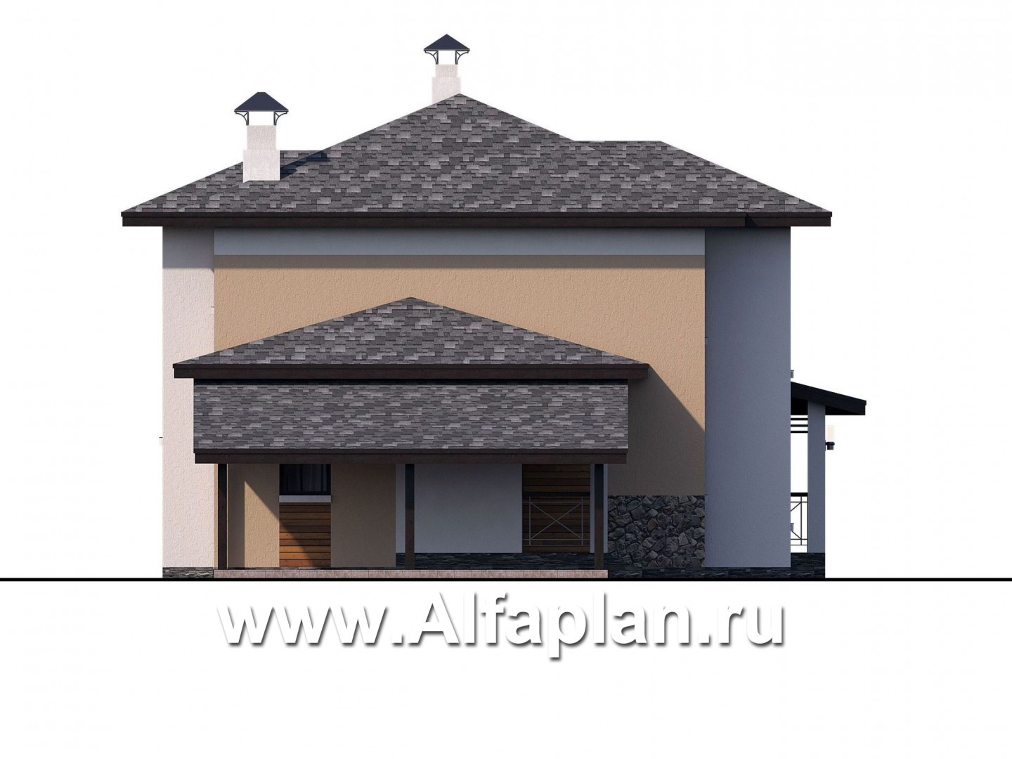 Проекты домов Альфаплан - «Стимул» - рациональный загородный дом с навесом для машины - изображение фасада №3