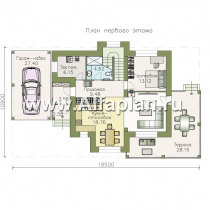Проекты домов Альфаплан - «Стимул» - рациональный загородный дом с навесом для машины - превью плана проекта №1