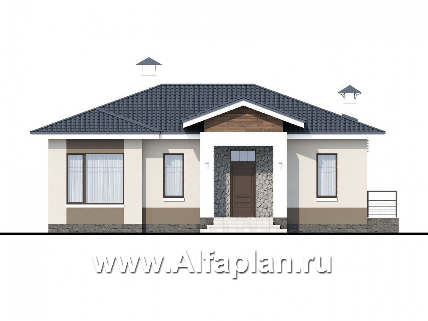 Проекты домов Альфаплан - «Бирюса» - одноэтажный коттедж для небольшой семьи - изображение фасада №1