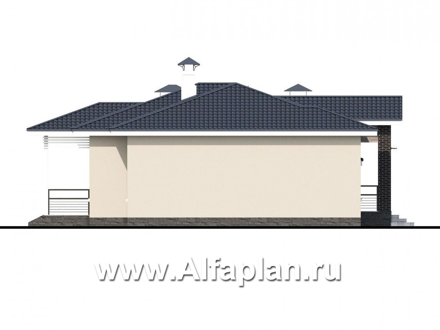 Проекты домов Альфаплан - «Бирюса» - одноэтажный коттедж для небольшой семьи, с теплым гаражом - изображение фасада №3