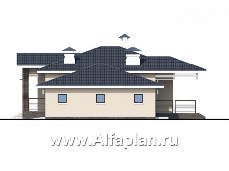 Проекты домов Альфаплан - «Бирюса» - одноэтажный коттедж для небольшой семьи, с теплым гаражом - превью фасада №2