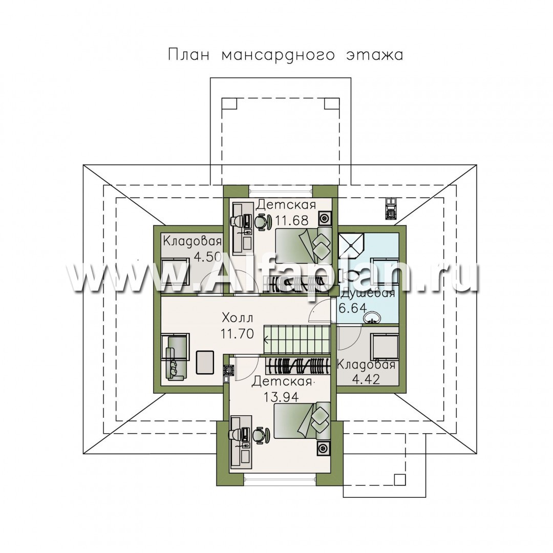 Проекты домов Альфаплан - «Простоквашино» - дом для маленького участка с жилой мансардой - план проекта №2