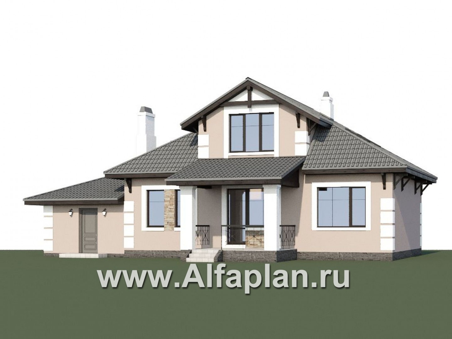Проекты домов Альфаплан - «Простоквашино» - небольшой дом с мансардным вторым этажом и гаражом - дополнительное изображение №1