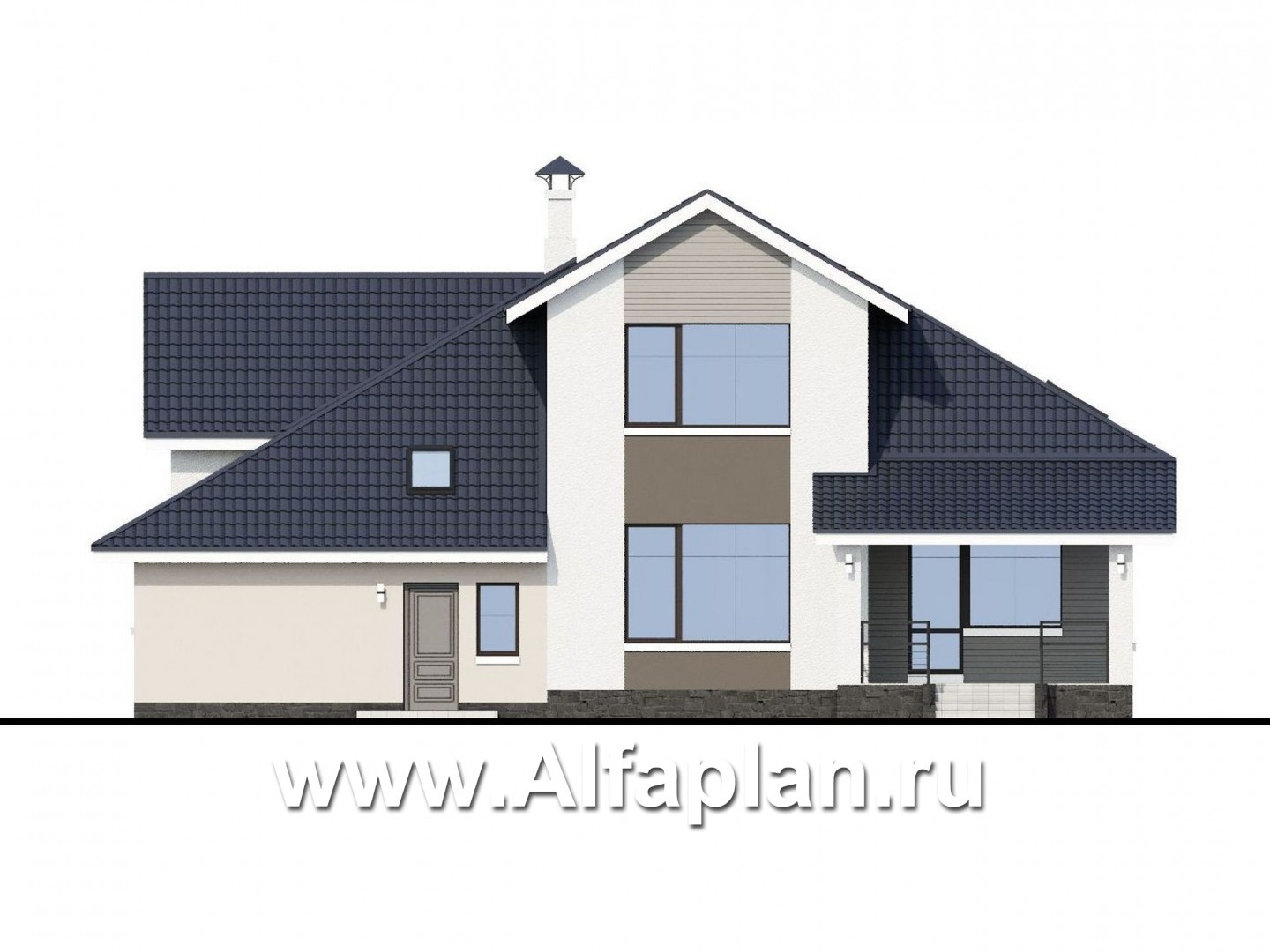 Проекты домов Альфаплан - «Кластер Персея» - современный мансардный дом с гаражом - изображение фасада №4
