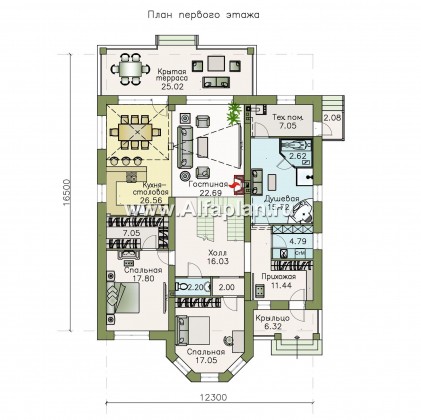 Проекты домов Альфаплан - «Валдай»- мансардный дом с красивым эркером и террасой - превью плана проекта №1