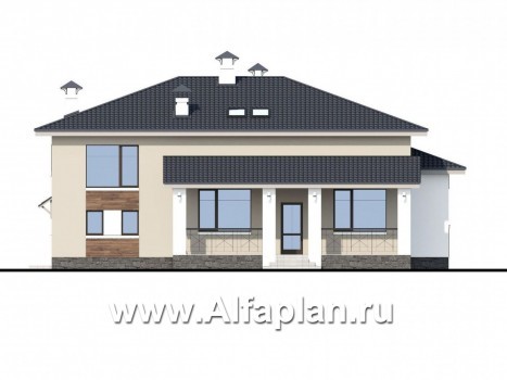 Проекты домов Альфаплан - «Мажестик» - современный коттедж в полтора этажа с гаражом - превью фасада №4