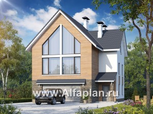 Проекты домов Альфаплан - «Сапфир» - трехэтажный дом с большим гаражом для маленького участка - превью основного изображения