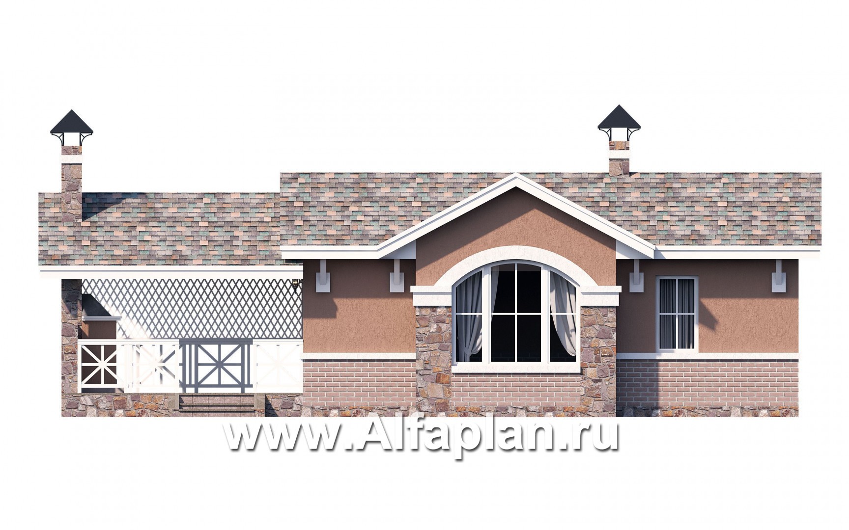 Проекты домов Альфаплан - Красивая и удобная баня c террасой (беседкой) и камином - изображение фасада №1