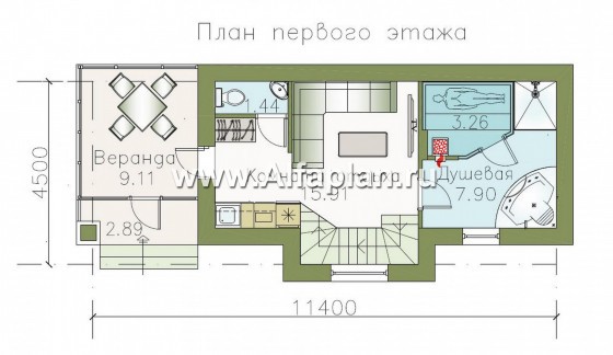 Проекты домов Альфаплан - Комфортная баня с жилой мансардой - превью плана проекта №1