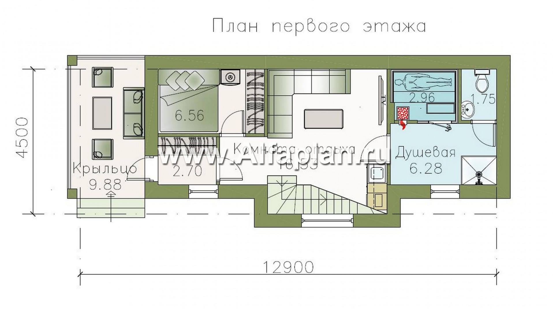 Проекты домов Альфаплан - Дом для отдыха (баня) с комнатой в мансарде - изображение плана проекта №1