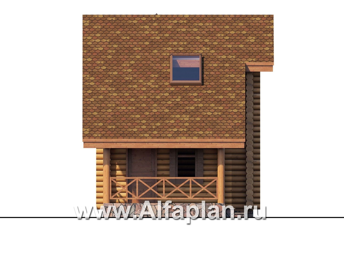 Проекты домов Альфаплан - Баня из бревен с гостевой спальной комнатой в мансарде - изображение фасада №3