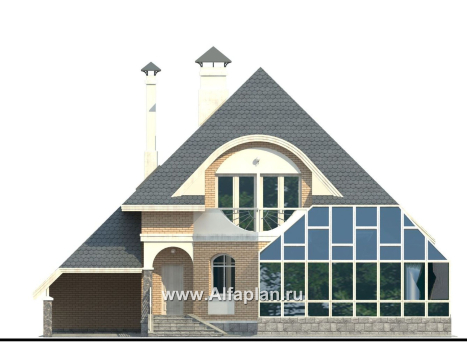 Проекты домов Альфаплан - «Кристалл» - загородный дом с оранжереей - превью фасада №1