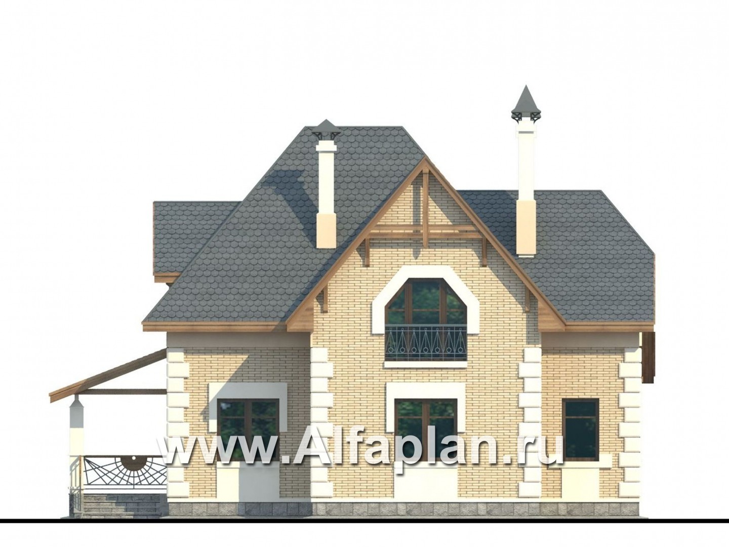 Проекты домов Альфаплан - «Клио» - коттедж из газобетона с угловой террасой - изображение фасада №4