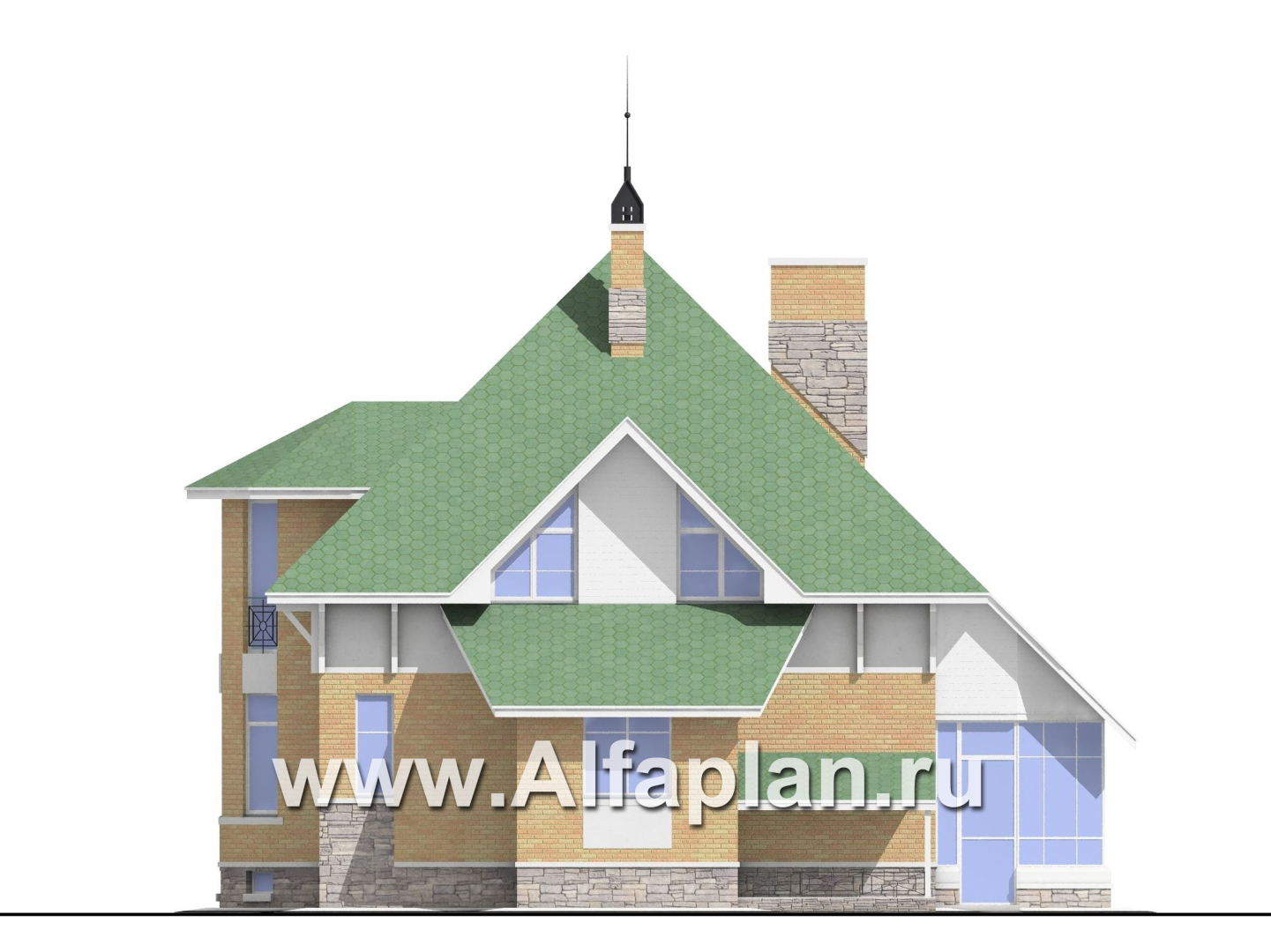 Проекты домов Альфаплан - «Петит Плюс» - коттедж с цокольным этажом - изображение фасада №2