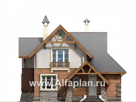 Проекты домов Альфаплан - «Альпенхаус»- альпийское шале из комбинированных материалов - превью фасада №1