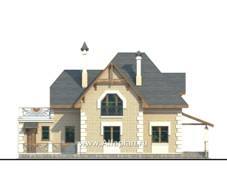 Проекты домов Альфаплан - «Шереметьев» - проект дома с большой открытой террасой - превью фасада №4