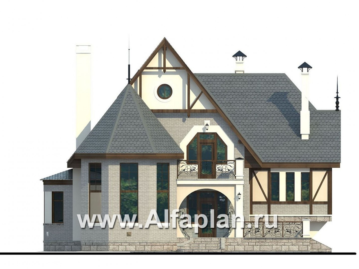 Проекты домов Альфаплан - «Пенаты» - дом с богатой живописной архитектурой - изображение фасада №1