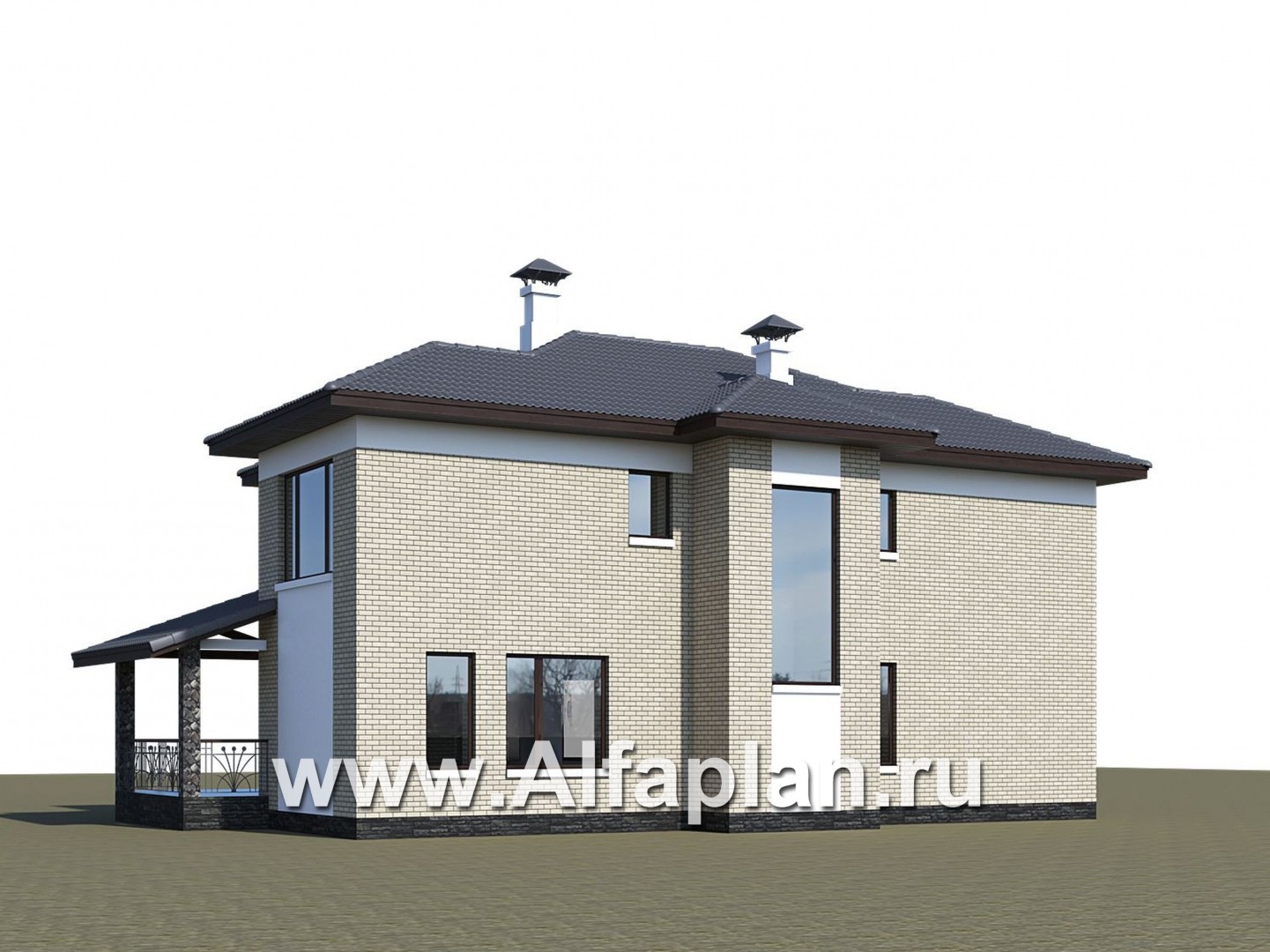 Проекты домов Альфаплан - «Меркурий» - классический двухэтажный дом с мастер-спальней в эркере - дополнительное изображение №2