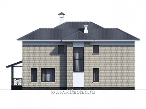 Проекты домов Альфаплан - «Меркурий» - классический двухэтажный дом с мастер-спальней в эркере - превью фасада №3