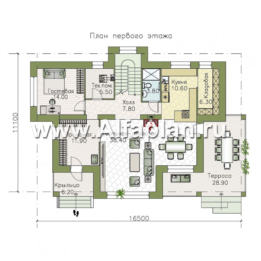 Проекты домов Альфаплан - «Фрида» - проект современного двухэтажного дома с удобной планировкой - план проекта №1
