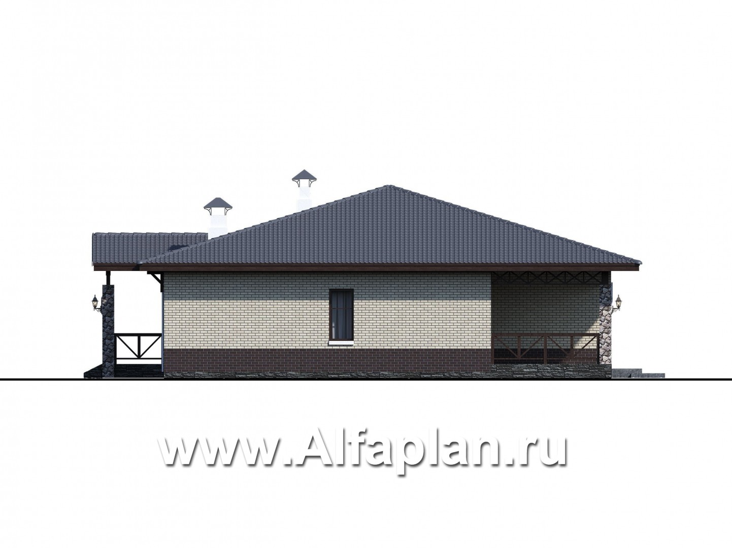 Проекты домов Альфаплан - «Аризона» - уютный одноэтажный дом с террасой - изображение фасада №4