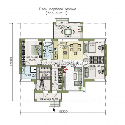 Проекты домов Альфаплан - «Авалон» - стильный одноэтажный дом с угловым остеклением - превью плана проекта №1