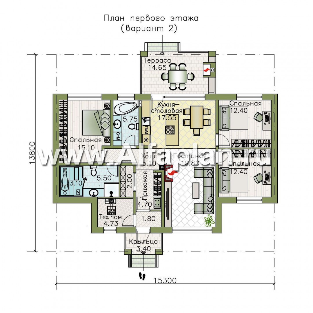 Проекты домов Альфаплан - «Авалон» - стильный одноэтажный дом - план проекта №2