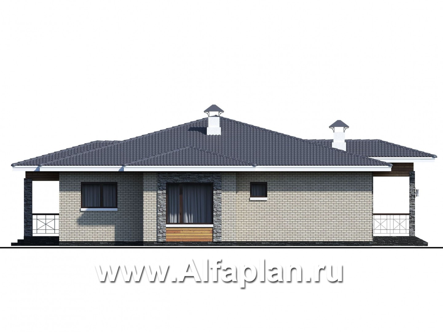 Проекты домов Альфаплан - «Аккорд» - просторный одноэтажный дом с симметричными фасадами - изображение фасада №2