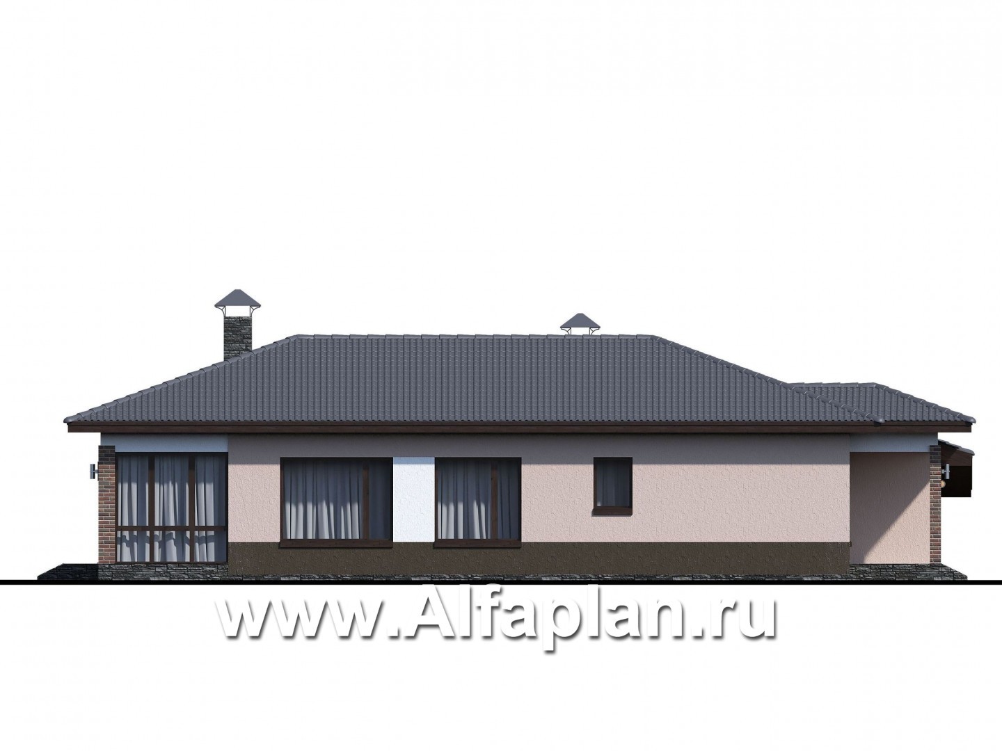 Проекты домов Альфаплан - «Калиопа» -одноэтажный дом с большим гаражом и остекленной верандой - изображение фасада №4