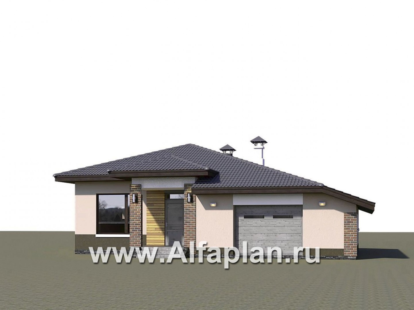 Проекты домов Альфаплан - «Калиопа» -одноэтажный дом с большим гаражом и остекленной верандой - дополнительное изображение №1