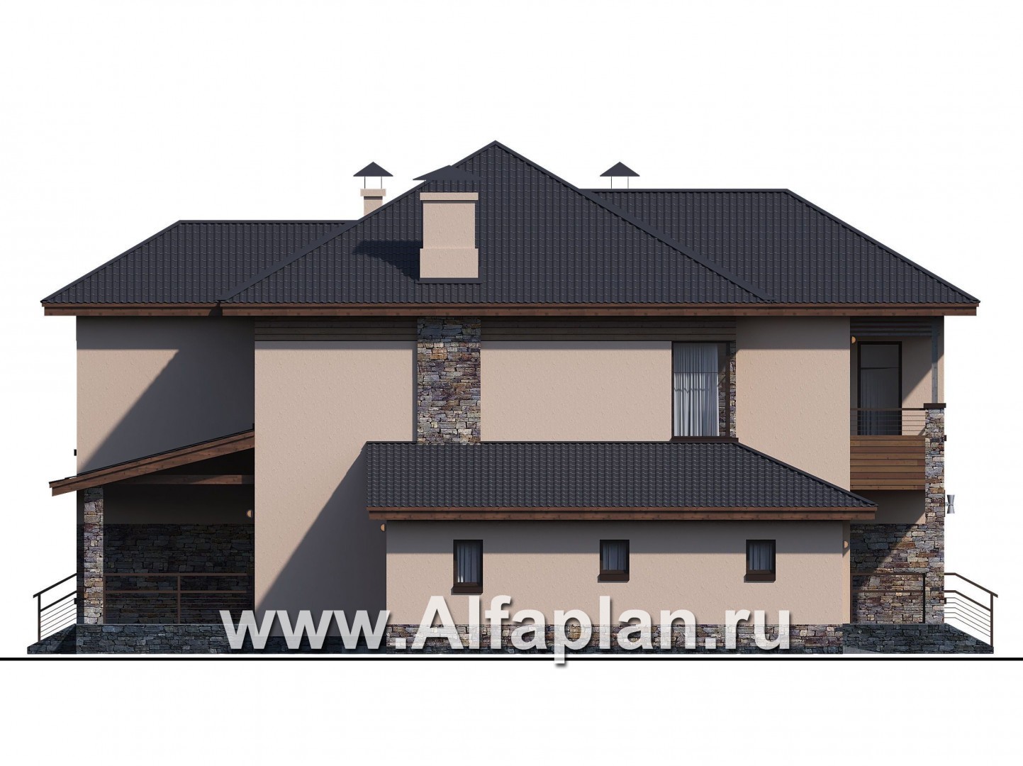 Проекты домов Альфаплан - «Родос» - стильный двухэтажный дома с гаражом на две машины - изображение фасада №2
