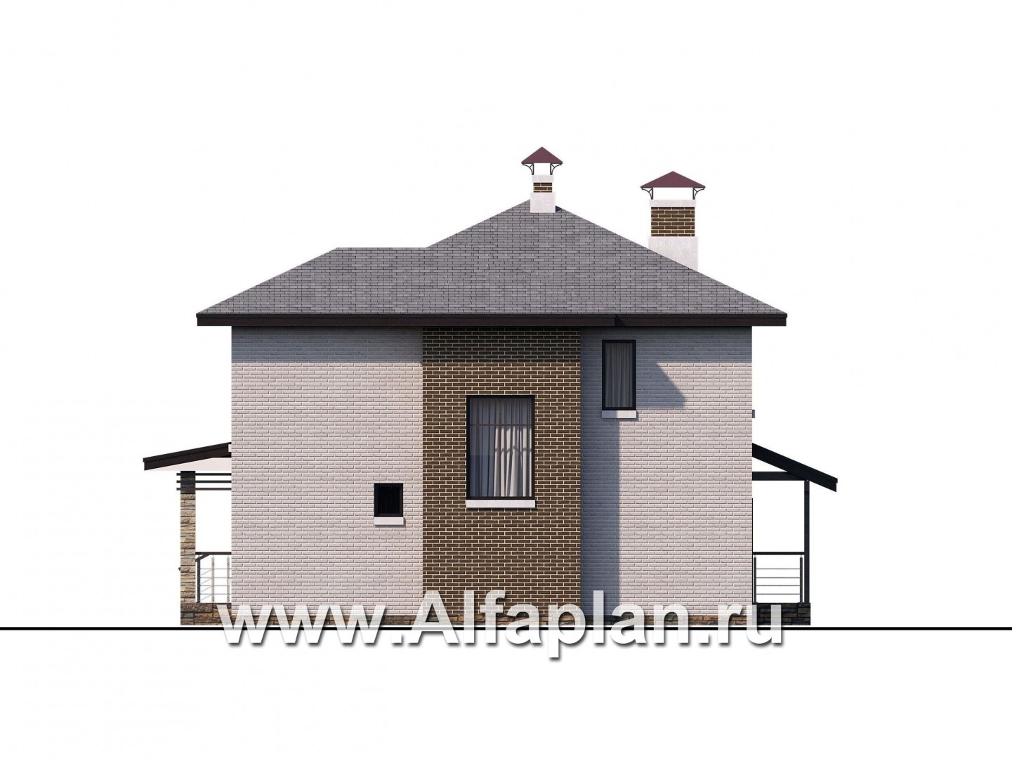 Проекты домов Альфаплан - «Квантум» - двухэтажный дом с большой террасой,  с комнатой на 1-ом этаже - изображение фасада №3