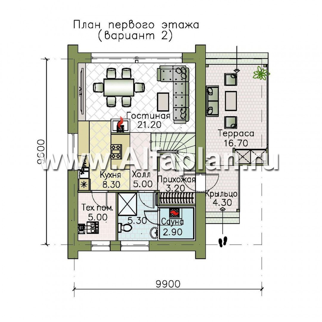 Проекты домов Альфаплан - «Барн» - современный мансардный дом с боковой террасой - изображение плана проекта №2