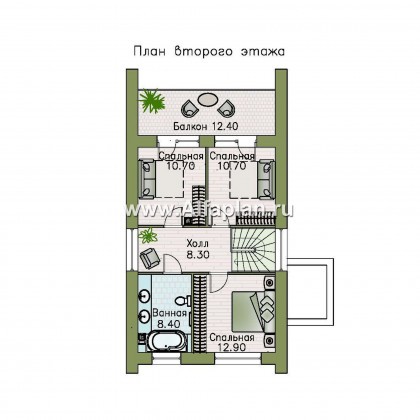 Проекты домов Альфаплан - «Барн» - современный мансардный дом с боковой террасой и балконом - превью плана проекта №3
