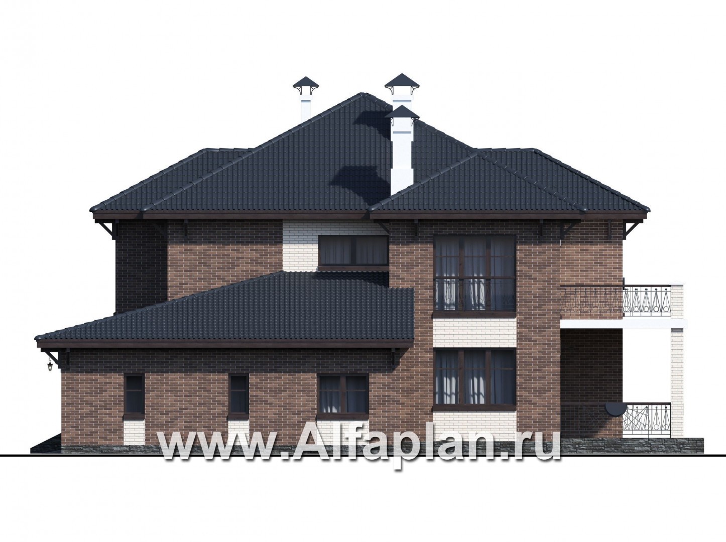 Проекты домов Альфаплан - "Монтекки" - двухэтажный коттедж с гаражом на две машины - изображение фасада №4