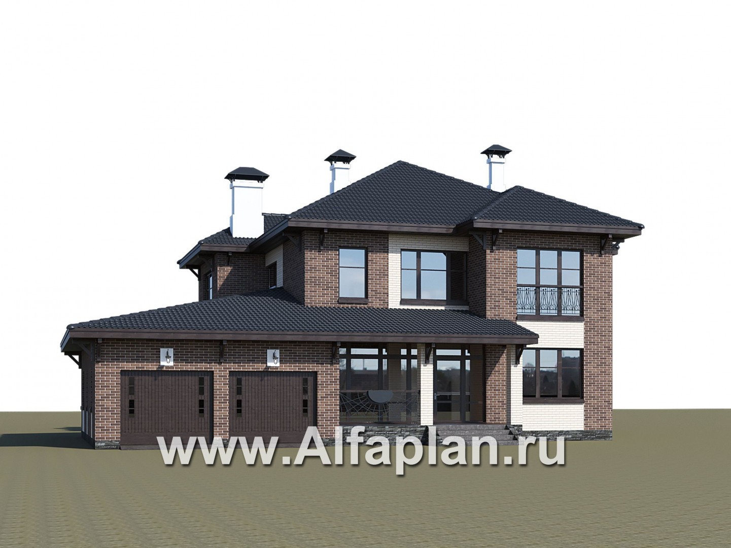 Проекты домов Альфаплан - "Монтекки" - двухэтажный коттедж с гаражом на две машины - дополнительное изображение №1