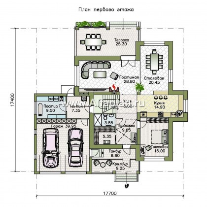 Проекты домов Альфаплан - "Монтекки" - двухэтажный коттедж с гаражом на две машины - превью плана проекта №1