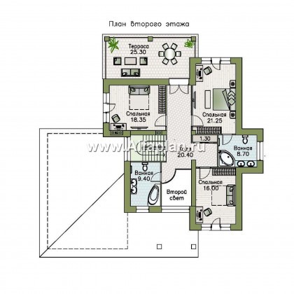 Проекты домов Альфаплан - "Монтекки" - двухэтажный коттедж с гаражом на две машины - превью плана проекта №2