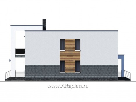 Проекты домов Альфаплан - «Футура» - современный двухэтажный дом с плоской кровлей - превью фасада №2