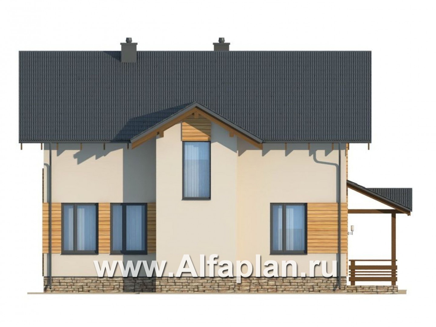 Проекты домов Альфаплан - Проект экономичного дома из газобетона - изображение фасада №2