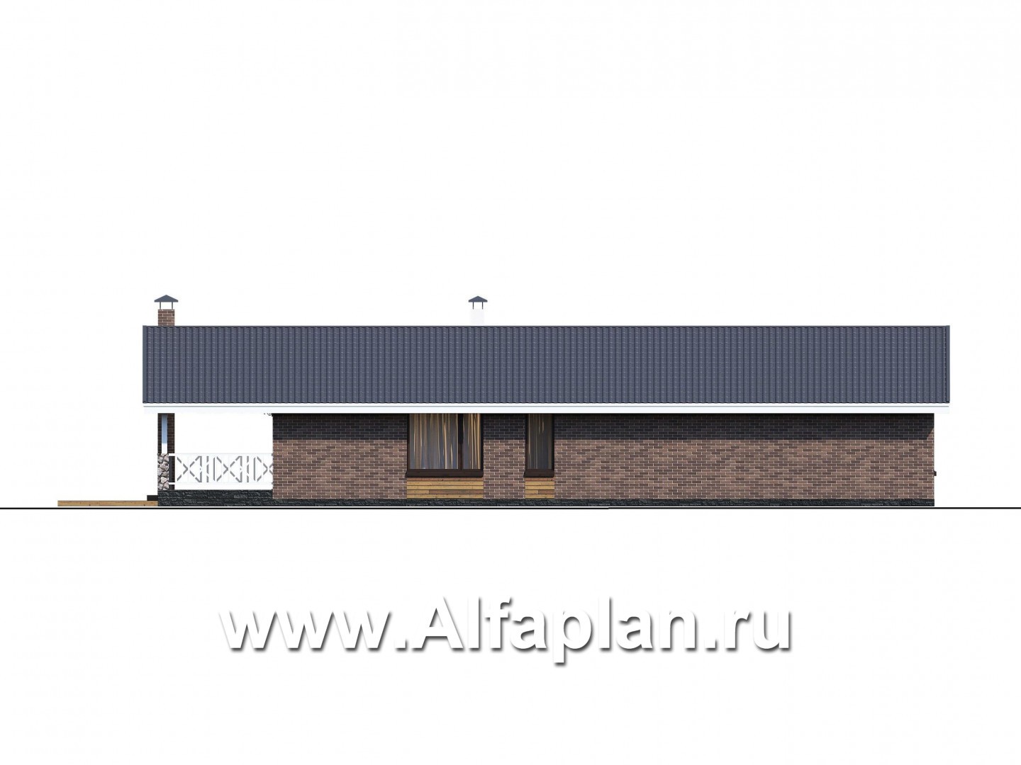 Проекты домов Альфаплан - «Эвтерпа» - одноэтажный дом с  тремя спальнями для узкого участка - изображение фасада №4