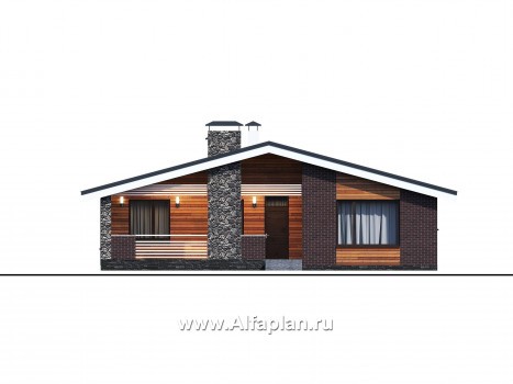 Проекты домов Альфаплан - «Веда» - проект одноэтажного дома с сауной - превью фасада №2
