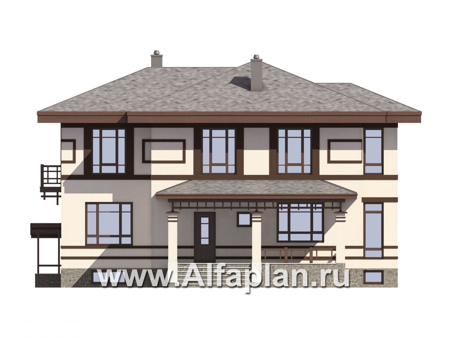 Проекты домов Альфаплан - Проект вухэтажного особняка с цокольным этажом - изображение фасада №1
