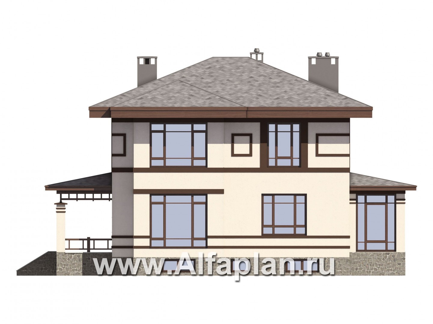 Проекты домов Альфаплан - Проект вухэтажного особняка с цокольным этажом - изображение фасада №2