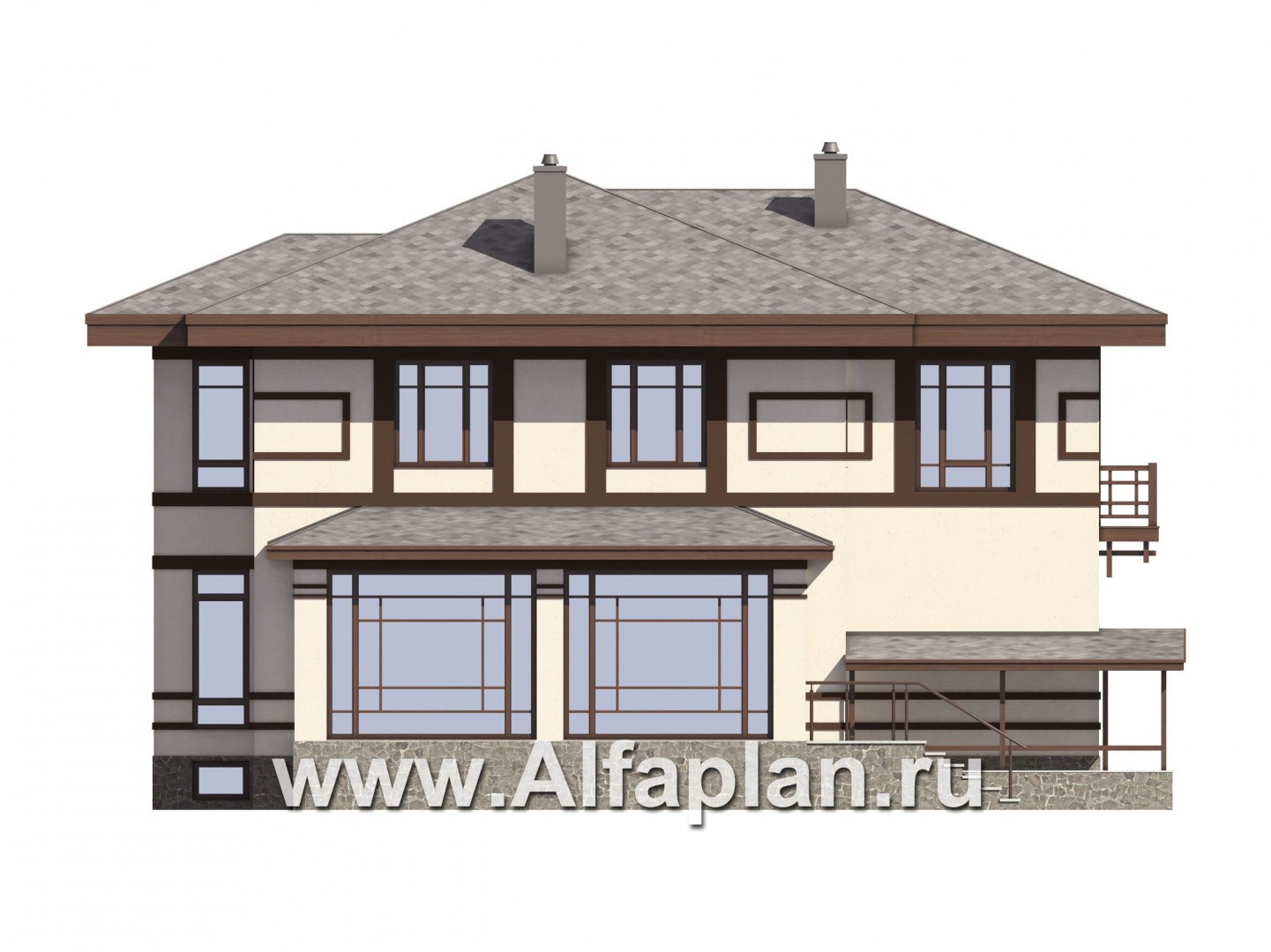 Проекты домов Альфаплан - Проект вухэтажного особняка с цокольным этажом - изображение фасада №3