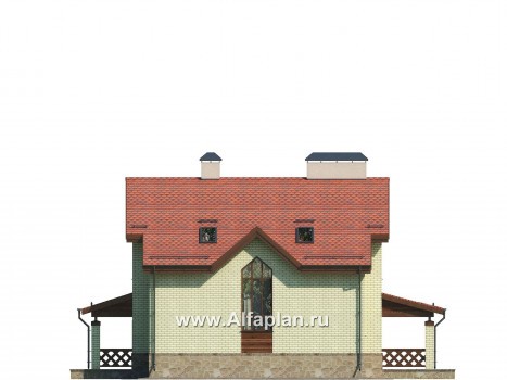 Проект дома с мансардой, планировка с эркером и с террасой,  с сауной - превью фасада дома